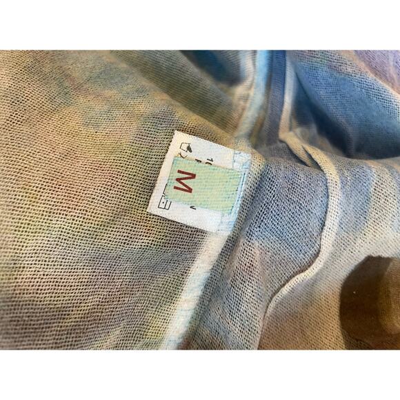 Tee's by Viviana G Y2K Boho Mesh Long Sleeve Handkerchief Hem Blue Printed Top M - Picture 7 of 11